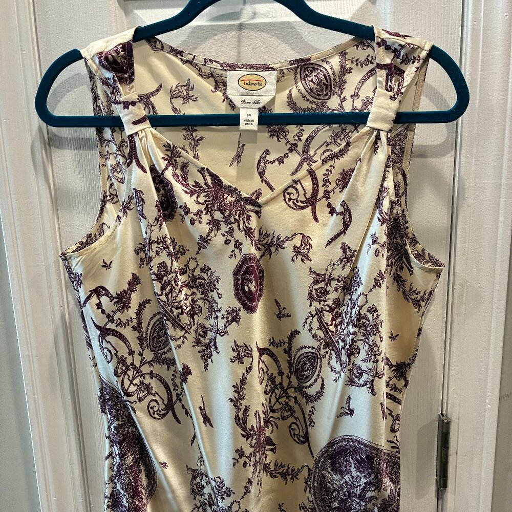 Talbot's silk tank - 14 - Tan with Aubergine floral - NWOT